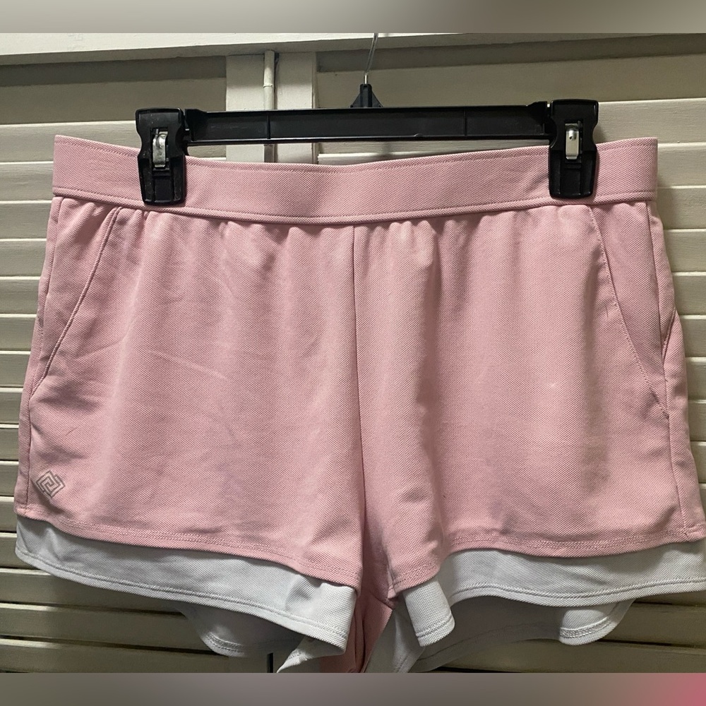 ZELOS Women's Light Pink and White Athletic Shorts